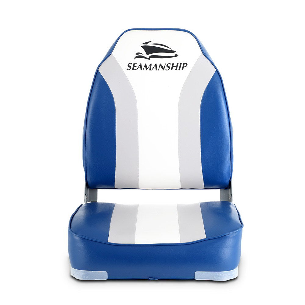 Seamanship 2X Folding Boat Seats Marine Seat Swivel High Back 12cm Padding Blue