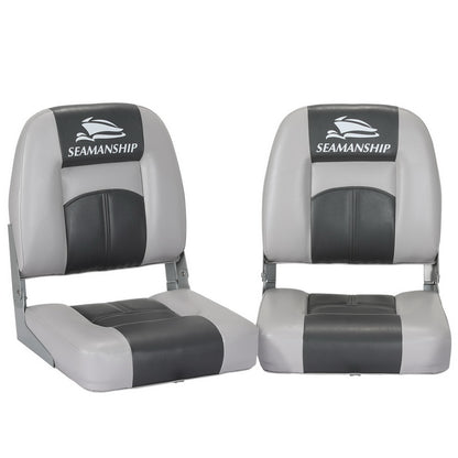 Seamanship 2X Folding Boat Seats Marine Swivel Low Back 10cm Padding Charcoal