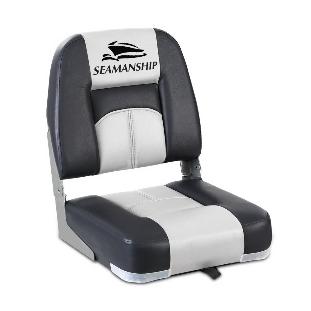 Seamanship 2X Folding Boat Seats Marine Seat Swivel Low Back 10cm Padding Grey