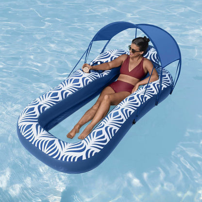 Bestway Inflatable Floating Float Lounger with Sunshade Canopy 1.98Mx1.12M Blue