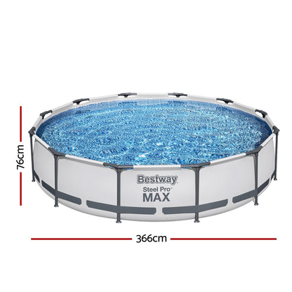 Bestway Swimming Pool 366x76cm Steel Frame Round Above Ground Pools w/ Filter Pump 6473L