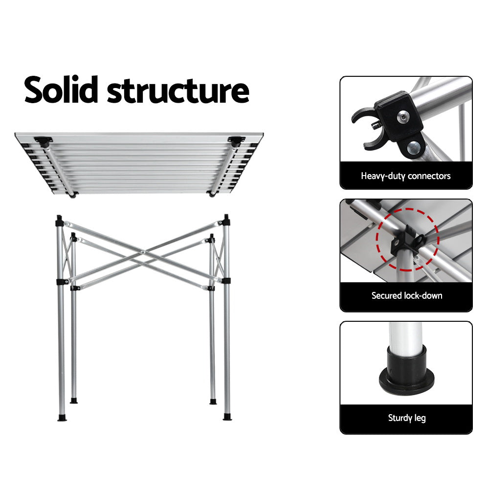 Weisshorn Folding Camping Table 70CM Roll Up Outdoor Picnic BBQ Aluminium Desk