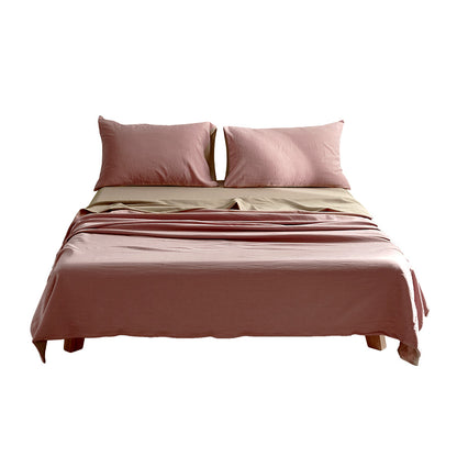 Cosy Club Cotton Bed Sheets Set Pink Brown Cover Double