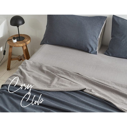 Cosy Club Cotton Bed Sheets Set Navy Grey Cover Single