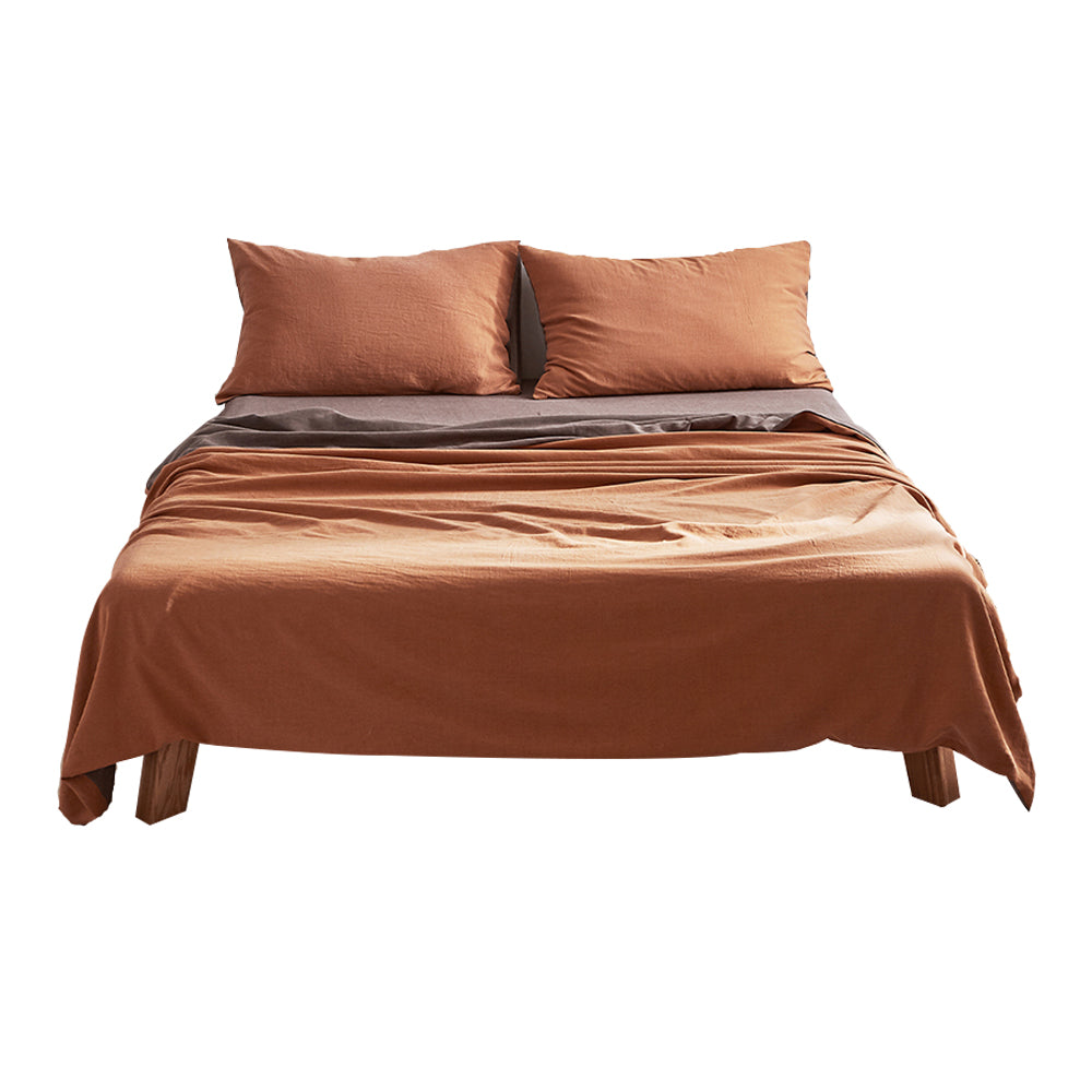 Cosy Club Cotton Bed Sheets Set Orange Brown Cover Single