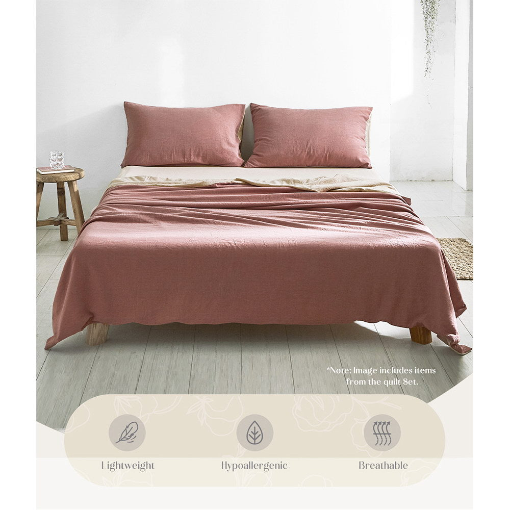 Cosy Club Cotton Bed Sheets Set Red Beige Cover Single