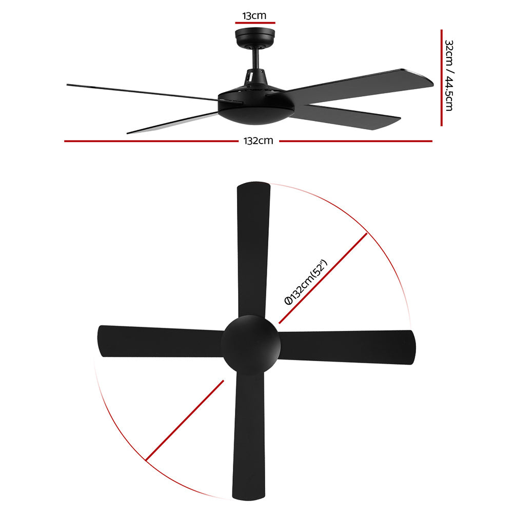 Devanti 52'' Ceiling Fan AC Motor 4 Blades w/Remote - Black