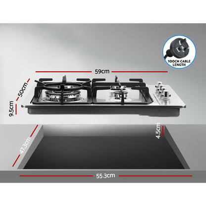 Devanti Gas Cooktop 60cm Stove Hob Silvir