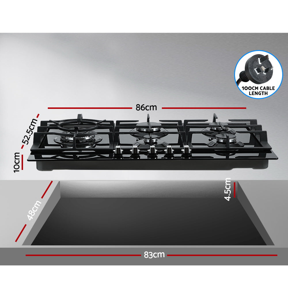 Devanti Gas Cooktop 90cm 5 Burner Black