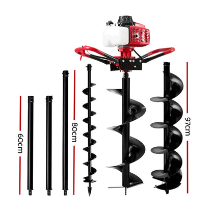 Giantz 80CC Post Hole Digger Petrol Motor Drill Extension Auger Bits Kits