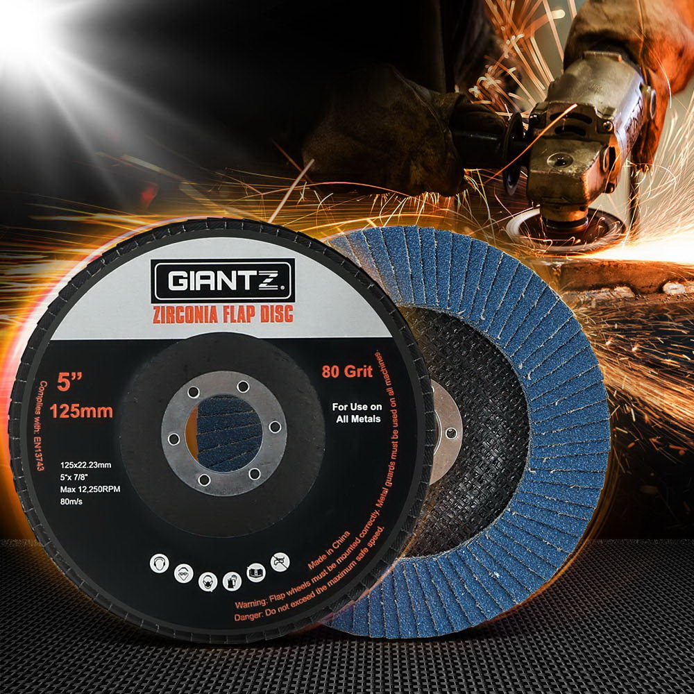 Giantz 100 PCS Zirconia Sanding Flap Disc 5" 125mm 80Grit Angle Grinding Wheel