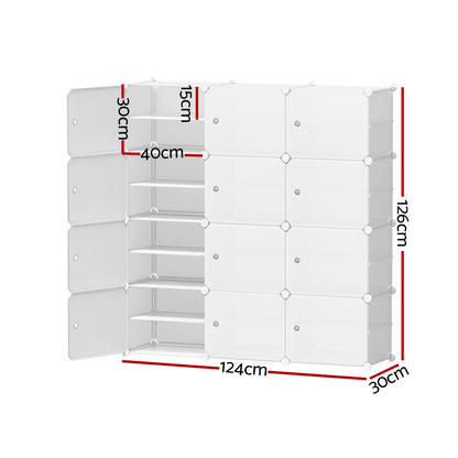 Artiss Shoe Rack DIY 12 Storage Cube Stackable White