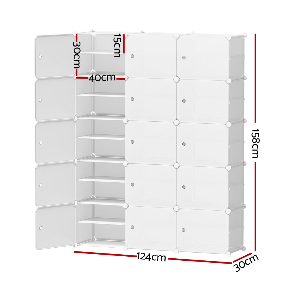 Artiss Shoe Rack Storage Cabinet DIY 15 Storage Cube Stackable White