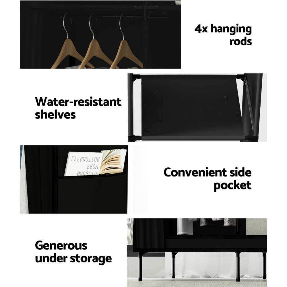 Artiss Large Portable Clothes Closet Wardrobe with Shelf Black