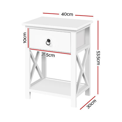 Artiss 2 X Bedside Table 1 Drawer with Shelf - EMMA White