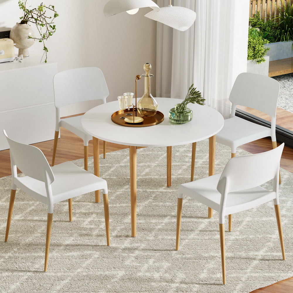 1 Artiss Dining Table and 4 Chairs Set White Wood