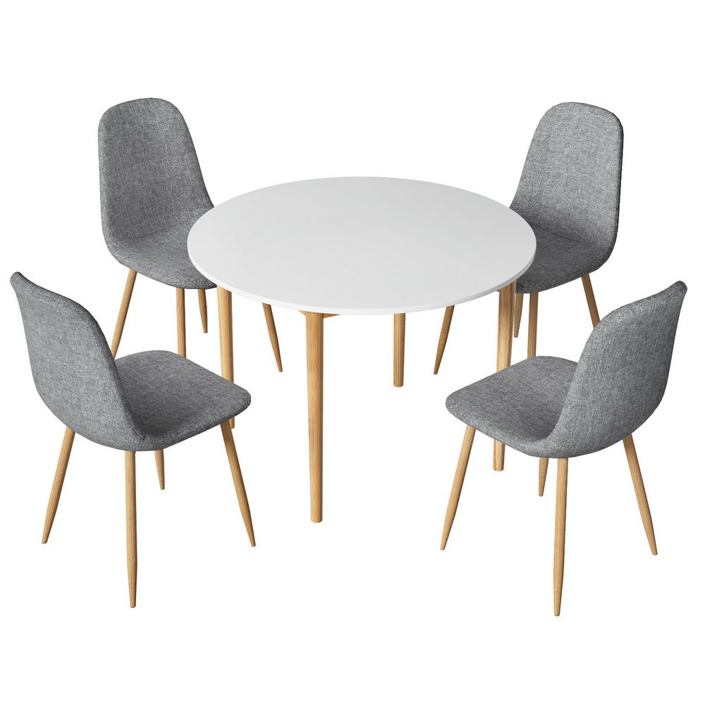 1 Artiss Dining Table and 4 Chairs Set White Grey