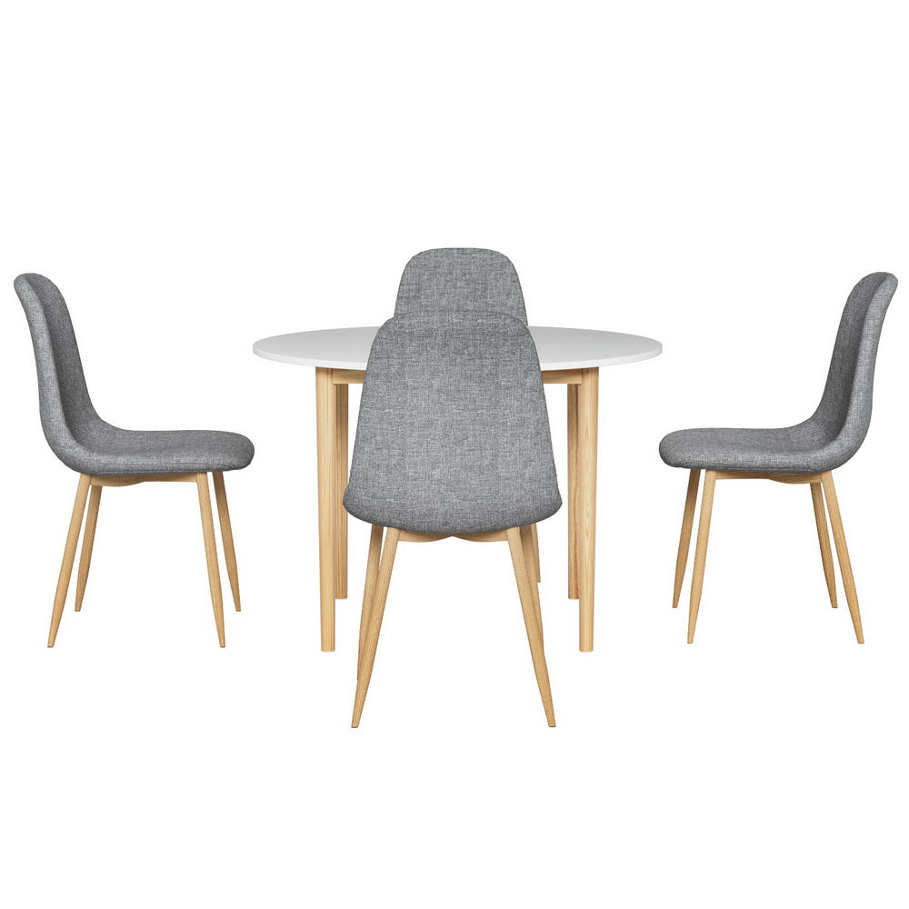 1 Artiss Dining Table and 4 Chairs Set White Grey