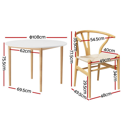 1 Artiss Dining Table and 4 Chairs Set Wishbone Wood