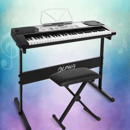 Alpha 61 Keys Electronic Piano Keyboard Digital Electric w/ Stand Stool Silver