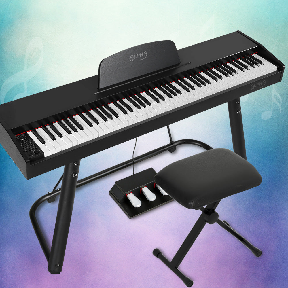 Alpha 88 Keys Electronic Piano Keyboard Digital Electric w/ Stand Stool Weighted