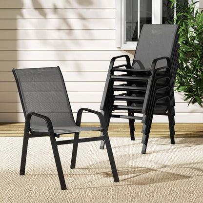 Gardeon 6PC Outdoor Dining Chairs Stackable Lounge Chair Patio Furniture Grey