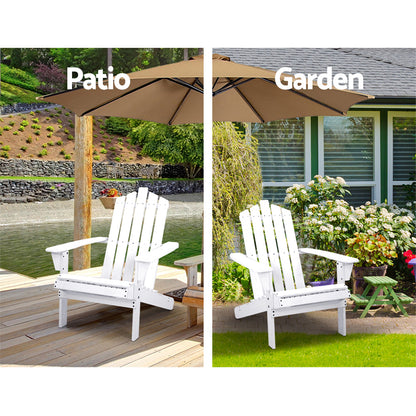 Gardeon Adirondack Outdoor Chairs Wooden Beach Chair Patio Furniture Garden White