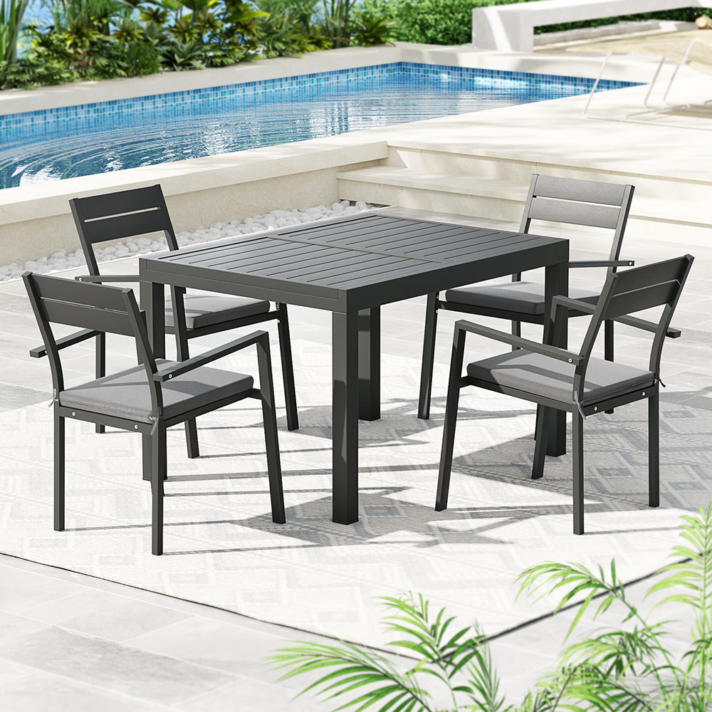 Gardeon Outdoor Dining Set 5 Piece Aluminum Extendable Table Setting Black