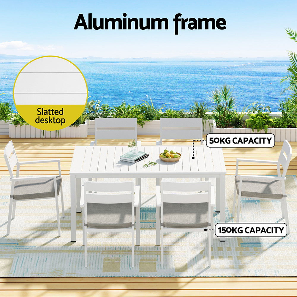 Gardeon Outdoor Dining Set 7 Piece Aluminum Table Chairs Setting White