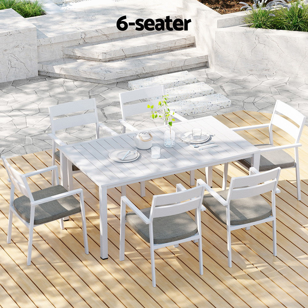 Gardeon Outdoor Dining Set 7 Piece Aluminum Table Chairs Setting White