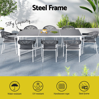 Gardeon Outdoor Dining Set 9 Piece Steel Table Chairs Setting White