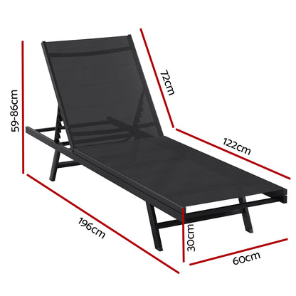 Gardeon Sun Lounge Outdoor Lounger Steel Beach Chair Patio Furniture Black