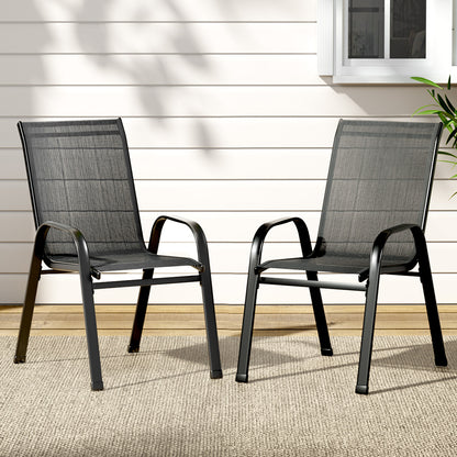 Gardeon 2PC Outdoor Dining Chairs Stackable Lounge Chair Patio Furniture Black