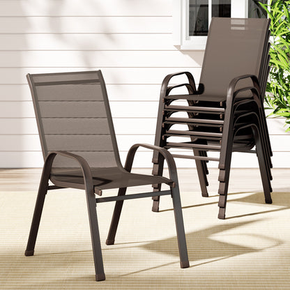 Gardeon 6PC Outdoor Dining Chairs Stackable Lounge Chair Patio Furniture Brown