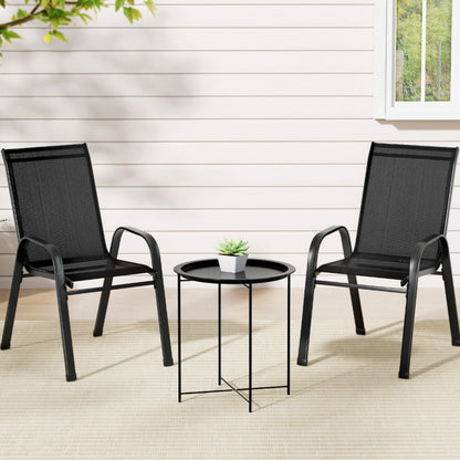 Gardeon 3PC Outdoor Bistro Set Patio Furniture Table and Chairs Stackable Black