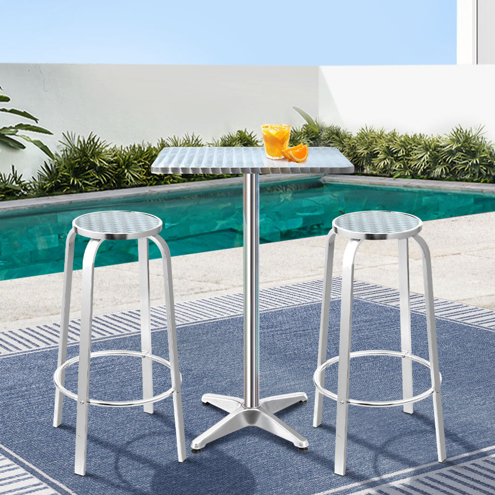 Gardeon 3-Piece Outdoor Bar Set Bistro Table Stools Adjustable Square Cafe