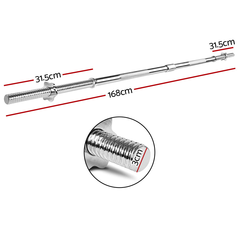 Everfit 168CM 5.5FT Barbell Bar Fitness Weight Plates Dumbbells Row