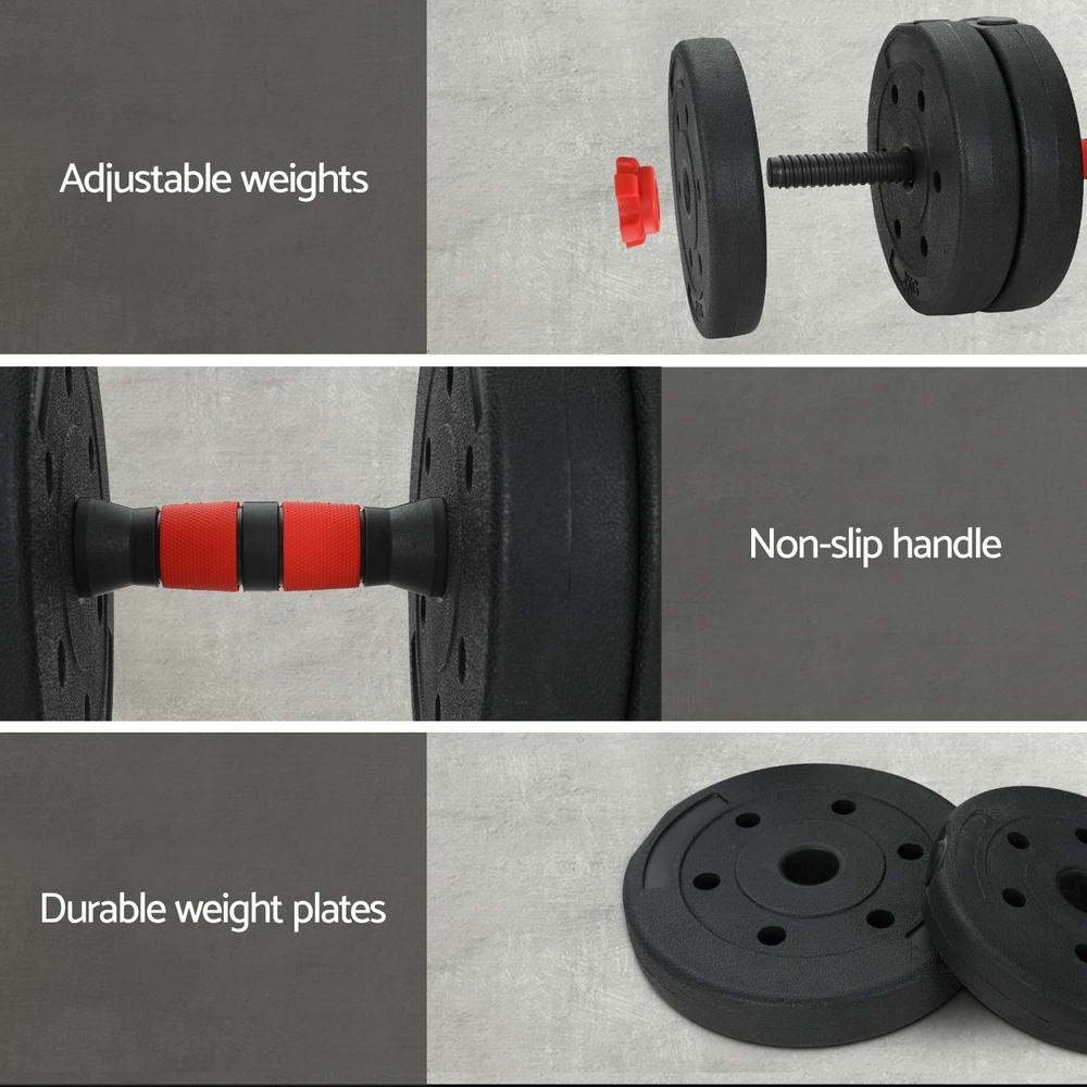 Everfit 40kg Adjustable Dumbbells Set Kettle Bell Weight Plates Barbells Gym