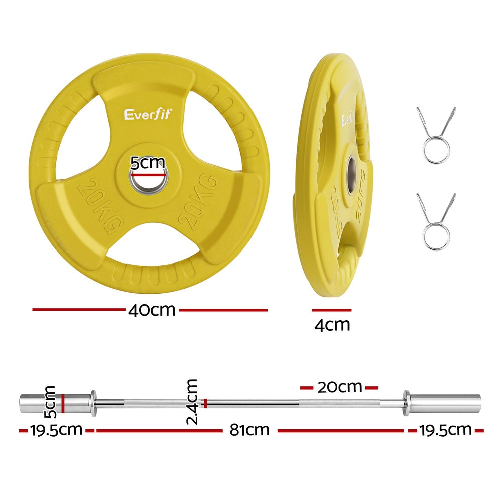 Everfit Barbells 46KG 120CM Dumbbell Barbell Plate Weight Lifting Home Gym Yellow