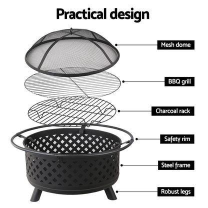 Grillz Fire Pit BBQ Grill 76cm