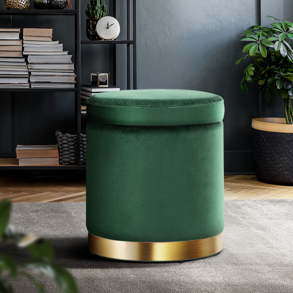 Artiss Ottoman Storage Foot Stool Round Velvet Green