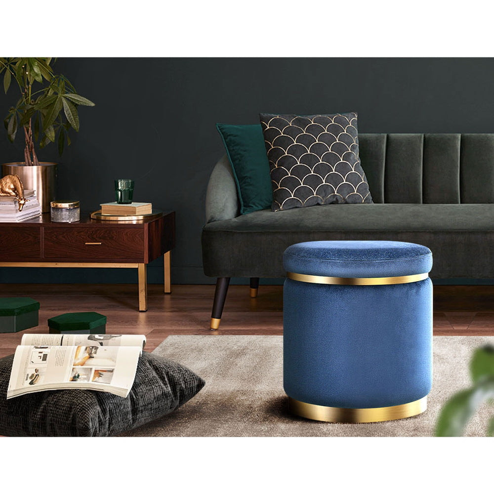 Artiss Ottoman Foot Stool Round Velvet Navy