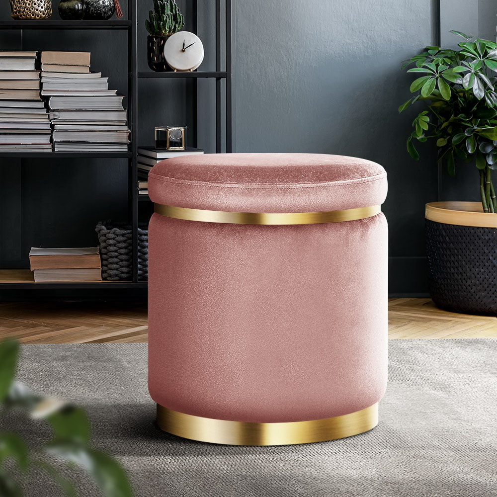 Artiss Ottoman Foot Stool Round Velvet Pink