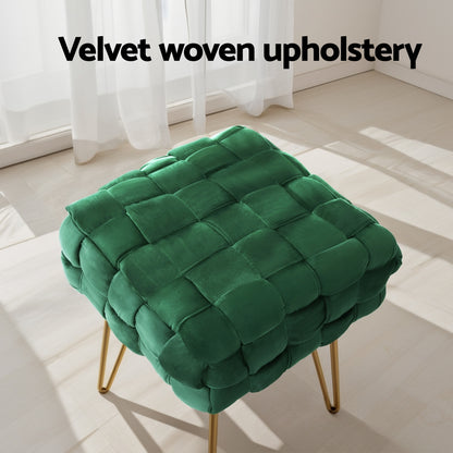 Artiss Ottoman Foot Stool Vanity Woven Velvet Green