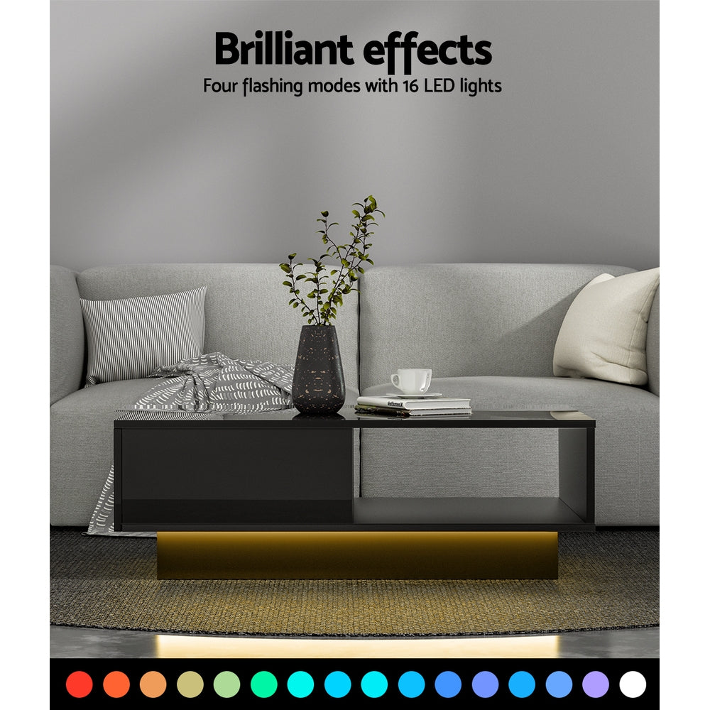 Artiss Coffee Table Led Lights Black