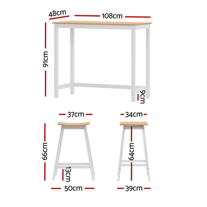 Artiss Bar Table and Stools Set Dining Desk Solid Wood Kitchen Chairs Cafe Pub