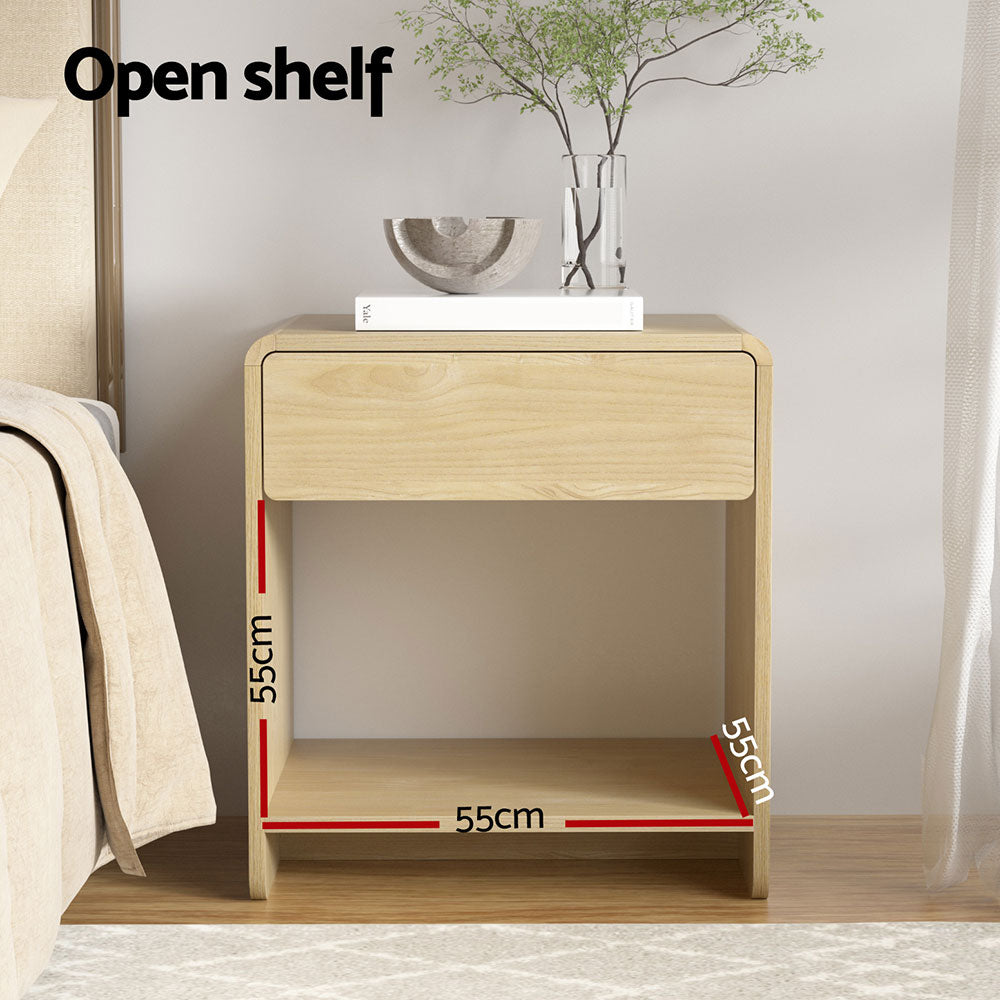 Artiss Bedside Table Drawer Open Shelf Pine