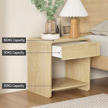 Artiss Bedside Table Drawer Open Shelf Pine