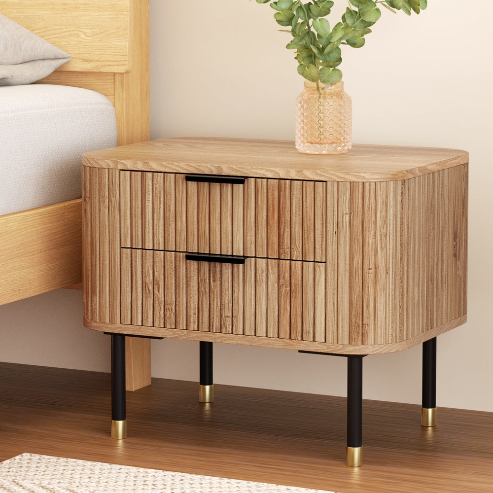 Artiss Bedside Table 2 Drawers Paulownia Wood Pine