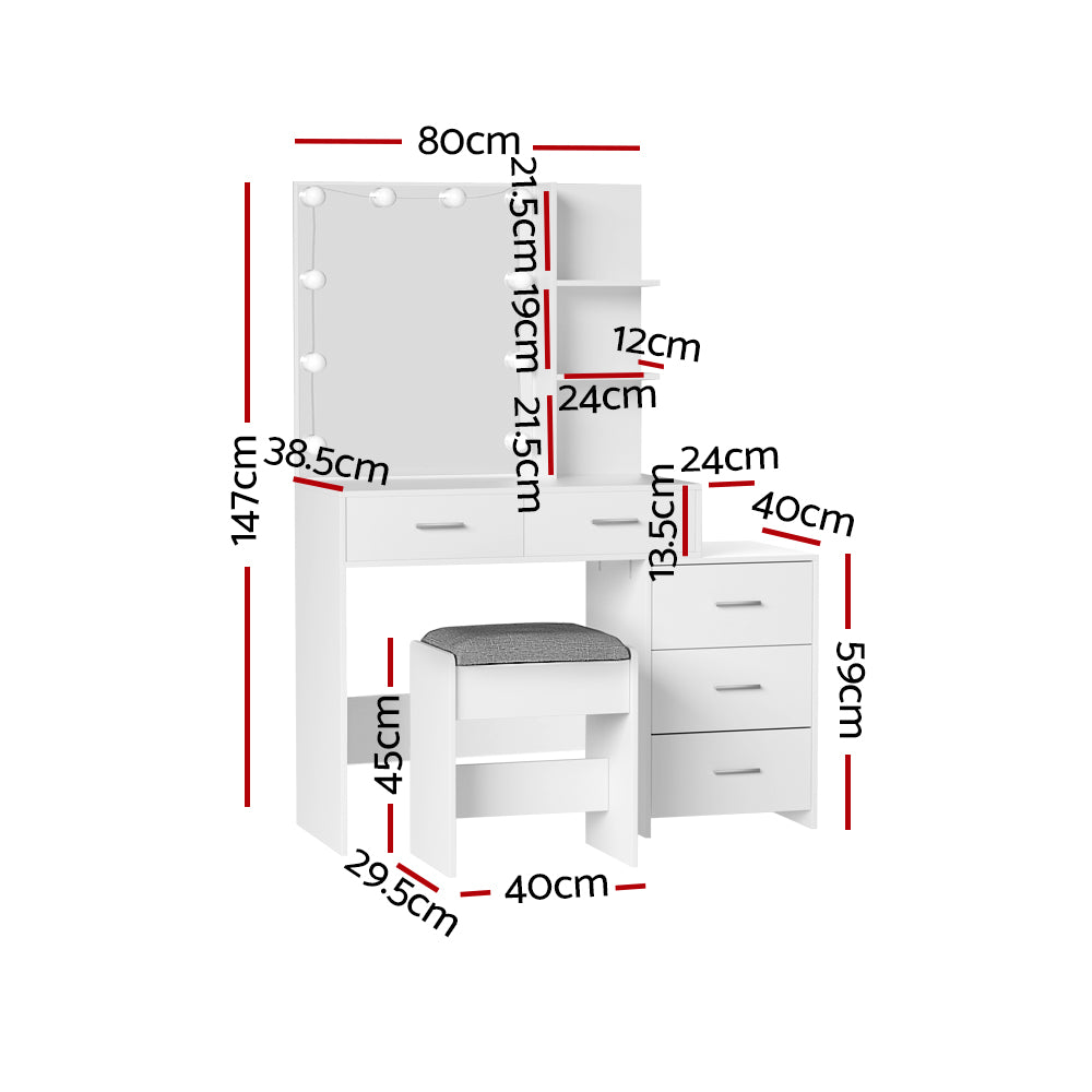 Artiss Dressing Table Set Stool 12 LED Bulbs White Dale